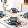 imageAmorArc Ceramic Dinnerware Sets Handpainted Plates and Bowls Set with Rustic Terracotta Underside Scratch Resistant Stoneware Dishes Set Dishwasher ampamp Microwave SafeStone Blue