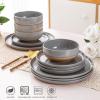 imageAmorArc Ceramic Dinnerware Sets Handpainted Plates and Bowls Set with Rustic Terracotta Underside Scratch Resistant Stoneware Dishes Set Dishwasher ampamp Microwave SafeLimestone