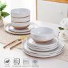 imageAmorArc Ceramic Dinnerware Sets Handpainted Plates and Bowls Set with Rustic Terracotta Underside Scratch Resistant Stoneware Dishes Set Dishwasher ampamp Microwave SafeWhite
