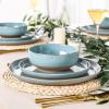 imageAmorArc Ceramic Dinnerware Sets Handpainted Plates and Bowls Set with Rustic Terracotta Underside Scratch Resistant Stoneware Dishes Set Dishwasher ampamp Microwave SafeStone BlueHandbrush Rim