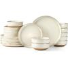 imageAmorArc Ceramic Dinnerware Sets Handpainted Plates and Bowls Set with Rustic Terracotta Underside Scratch Resistant Stoneware Dishes Set Dishwasher ampamp Microwave SafeLight BeigeHandbrush Rim