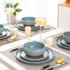 imageAmorArc Ceramic Dinnerware Sets Handpainted Plates and Bowls Set with Rustic Terracotta Underside Scratch Resistant Stoneware Dishes Set Dishwasher ampamp Microwave SafeStone Blue