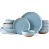 imageAmorArc Ceramic Dinnerware Sets Handpainted Plates and Bowls Set with Rustic Terracotta Underside Scratch Resistant Stoneware Dishes Set Dishwasher ampamp Microwave SafeStone Blue