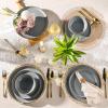 imageAmorArc Ceramic Dinnerware Sets Handpainted Plates and Bowls Set with Rustic Terracotta Underside Scratch Resistant Stoneware Dishes Set Dishwasher ampamp Microwave SafeLimestoneHandbrush Rim