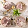 imageAmorArc Ceramic Dinnerware Sets Handpainted Plates and Bowls Set with Rustic Terracotta Underside Scratch Resistant Stoneware Dishes Set Dishwasher ampamp Microwave SafeCloud PinkHandbrush Rim