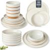 imageAmorArc Ceramic Dinnerware Sets Handpainted Plates and Bowls Set with Rustic Terracotta Underside Scratch Resistant Stoneware Dishes Set Dishwasher ampamp Microwave SafeLight Beige