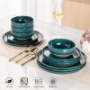 imageAmorArc Ceramic Dinnerware Sets Handpainted Plates and Bowls Set with Rustic Terracotta Underside Scratch Resistant Stoneware Dishes Set Dishwasher ampamp Microwave SafeDeep GreenHandbrush Rim