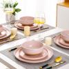 imageAmorArc Ceramic Dinnerware Sets Handpainted Plates and Bowls Set with Rustic Terracotta Underside Scratch Resistant Stoneware Dishes Set Dishwasher ampamp Microwave SafeCloud Pink