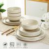 imageAmorArc Ceramic Dinnerware Sets Handpainted Plates and Bowls Set with Rustic Terracotta Underside Scratch Resistant Stoneware Dishes Set Dishwasher ampamp Microwave SafeLight Beige