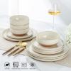 imageAmorArc Ceramic Dinnerware Sets Handpainted Plates and Bowls Set with Rustic Terracotta Underside Scratch Resistant Stoneware Dishes Set Dishwasher ampamp Microwave SafeLight BeigeHandbrush Rim