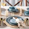 imageAmorArc Ceramic Dinnerware Sets Handpainted Plates and Bowls Set with Rustic Terracotta Underside Scratch Resistant Stoneware Dishes Set Dishwasher ampamp Microwave SafeStone BlueHandbrush Rim