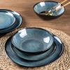 imageAmorArc Ceramic Dinnerware SetsHandmade Reactive Glaze Stoneware Plates and Bowls SetHighly Scratch Resistant  Dishwasher ampamp Microwave Safe Dishes SetService for 4 12pcMatte Ceylon Blue