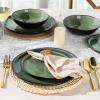imageAmorArc Ceramic Dinnerware SetsHandmade Reactive Glaze Stoneware Plates and Bowls SetHighly Scratch Resistant  Dishwasher ampamp Microwave Safe Dishes SetService for 4 12pcMatte Jade Green