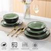 imageAmorArc Ceramic Dinnerware SetsHandmade Reactive Glaze Stoneware Plates and Bowls SetHighly Scratch Resistant  Dishwasher ampamp Microwave Safe Dishes SetService for 4 12pcMatte Olive Green