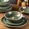 imageAmorArc Ceramic Dinnerware SetsHandmade Reactive Glaze Stoneware Plates and Bowls SetHighly Scratch Resistant  Dishwasher ampamp Microwave Safe Dishes SetService for 4 12pcJade Green