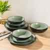 imageAmorArc Ceramic Dinnerware SetsHandmade Reactive Glaze Stoneware Plates and Bowls SetHighly Scratch Resistant  Dishwasher ampamp Microwave Safe Dishes SetService for 4 12pcMatte Olive Green