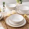 imageAmorArc Ceramic Dinnerware SetsHandmade Reactive Glaze Stoneware Plates and Bowls SetHighly Scratch Resistant  Dishwasher ampamp Microwave Safe Dishes SetService for 4 12pcWhite