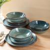 imageAmorArc Ceramic Dinnerware SetsHandmade Reactive Glaze Stoneware Plates and Bowls SetHighly Scratch Resistant  Dishwasher ampamp Microwave Safe Dishes SetService for 4 12pcVintage Blue