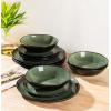 imageAmorArc Ceramic Dinnerware SetsHandmade Reactive Glaze Stoneware Plates and Bowls SetHighly Scratch Resistant  Dishwasher ampamp Microwave Safe Dishes SetService for 4 12pcMatte Jade Green