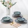imageAmorArc Ceramic Dinnerware SetsHandmade Reactive Glaze Stoneware Plates and Bowls SetHighly Scratch Resistant  Dishwasher ampamp Microwave Safe Dishes SetService for 4 12pcVintage Blue