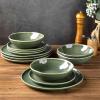 imageAmorArc Ceramic Dinnerware SetsHandmade Reactive Glaze Stoneware Plates and Bowls SetHighly Scratch Resistant  Dishwasher ampamp Microwave Safe Dishes SetService for 4 12pcJade Green