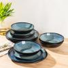 imageAmorArc Ceramic Dinnerware SetsHandmade Reactive Glaze Stoneware Plates and Bowls SetHighly Scratch Resistant  Dishwasher ampamp Microwave Safe Dishes SetService for 4 12pcMatte Ceylon Blue