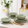 imageAmorArc Ceramic Dinnerware SetsHandmade Reactive Glaze Stonewre Plates and Bowls SetsHighly Chip and Crack Resistant  Dishwasher ampamp Microwave Safe Dishes SetService for 4 12pcOlive Green