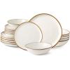 imageAmorArc Ceramic Dinnerware SetsHandmade Reactive Glaze Stonewre Plates and Bowls SetsHighly Chip and Crack Resistant  Dishwasher ampamp Microwave Safe Dishes SetService for 4 12pcPearl White