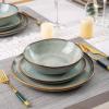 imageAmorArc Ceramic Dinnerware SetsHandmade Reactive Glaze Stonewre Plates and Bowls SetsHighly Chip and Crack Resistant  Dishwasher ampamp Microwave Safe Dishes SetService for 4 12pcOcean