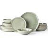imageAmorArc Ceramic Dinnerware SetsHandmade Reactive Glaze Stonewre Plates and Bowls SetsHighly Chip and Crack Resistant  Dishwasher ampamp Microwave Safe Dishes SetService for 4 12pcOlive Green
