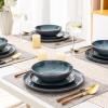 imageAmorArc Ceramic Dinnerware SetsHandmade Reactive Glaze Stonewre Plates and Bowls SetsHighly Chip and Crack Resistant  Dishwasher ampamp Microwave Safe Dishes SetService for 4 12pcCeylon Blue