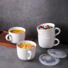 imageAmorArc Ceramic Soup Mugs with Lid 24 oz Large Soup Cups with Hanlde for Coffee Cereal Salad Noodles Tea Soup Bowls Cups MicrowaveampampDishwasher Safe Set of 2 Mix 24oz  Set of 2Purple  Green