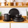 imageAmorArc Stoneware Cereal Bowls Set of 4 26oz Soup Bowls Set for Cereal Soup Snacks Modern Kitchen bowls for Meal Dishwasher ampampMicrowave Safe Matte BlackMatte Black