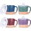 imageAmorArc 24 Ounces Soup Bowls with Large Handles and Lids Stoneware Bowls for Soup Cereal Stew Noodle Colourful Ceramic Kitchen Bowls Microwave ampamp Dishwasher Safe MultiColor2 Set of 2Multicolor