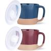 imageAmorArc 24 Ounces Soup Bowls with Large Handles and Lids Stoneware Bowls for Soup Cereal Stew Noodle Colourful Ceramic Kitchen Bowls Microwave ampamp Dishwasher Safe MultiColor2 Set of 2Blue  Red