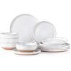 imageAmorArc Ceramic Dinnerware Sets Handpainted Plates and Bowls Set with Rustic Terracotta Underside Scratch Resistant Stoneware Dishes Set Dishwasher ampamp Microwave SafeWhiteHandbrush Rim