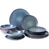 imageAmorArc Ceramic Dinnerware SetsHandmade Reactive Glaze Stonewre Plates and Bowls SetsHighly Chip and Crack Resistant  Dishwasher ampamp Microwave Safe Dishes SetService for 4 12pcCeylon Blue