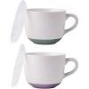 imageAmorArc Ceramic Soup Mugs with Lid 24 oz Large Soup Cups with Hanlde for Coffee Cereal Salad Noodles Tea Soup Bowls Cups MicrowaveampampDishwasher Safe Set of 2 Mix 24oz  Set of 2Purple  Green