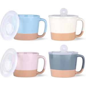 imageAmorArc 24 Ounces Soup Bowls with Large Handles and Lids Stoneware Bowls for Soup Cereal Stew Noodle Colourful Ceramic Kitchen Bowls Microwave ampamp Dishwasher Safe MultiColor2 Set of 2MultiColor2