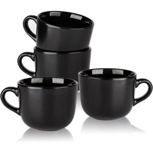 imageAmorArc 24 oz Soup Mugs with Handles Jumbo Ceramic Bowls Mugs Set with handles for Coffee Cereal Cappuccino Snacks MicrowaveampampDishwasher safe Soup Cups for MealGreenBlack