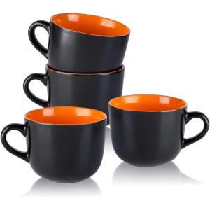 imageAmorArc 24 oz Soup Mugs with Handles Jumbo Ceramic Bowls Mugs Set with handles for Coffee Cereal Cappuccino Snacks MicrowaveampampDishwasher safe Soup Cups for MealGreenOrange