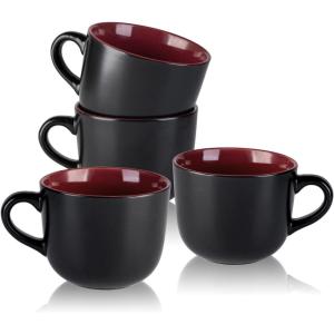 imageAmorArc 24 oz Soup Mugs with Handles Jumbo Ceramic Bowls Mugs Set with handles for Coffee Cereal Cappuccino Snacks MicrowaveampampDishwasher safe Soup Cups for MealGreenBurgundy