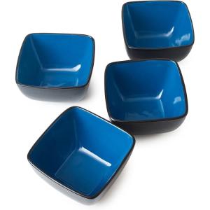 imageAmorArc 32oz Square Cereal Soup Bowls Stoneware Bowls Set of 4 for Kitchen Large Bowls for CerealSoupSaladMeal Microwave ampamp Dishwasher SafeColorful InsideBlue