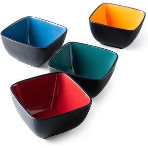 imageAmorArc 32oz Square Cereal Soup Bowls Stoneware Bowls Set of 4 for Kitchen Large Bowls for CerealSoupSaladMeal Microwave ampamp Dishwasher SafeColorful InsideMulticolor