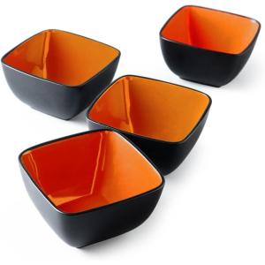imageAmorArc 32oz Square Cereal Soup Bowls Stoneware Bowls Set of 4 for Kitchen Large Bowls for CerealSoupSaladMeal Microwave ampamp Dishwasher SafeColorful InsideOrange