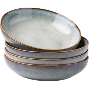 imageAmorArc 85 Large Ceramic Pasta Bowls Set 36oz Stoneware Bowls Set of 6 for Kitchen Reavtive Glaze BowlsMicrowaveDishwasher Safe for PastaSaladOatmealCeylon BlueOcean Blue