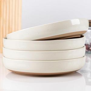 imageAmorArc 875 Large Ceramic Pasta Bowls 36oz Handpainted Stoneware Bowls Set of 4 MicrowaveampampDishwasher Safe Bowls with Rustic Terracotta Underside for Pasta Salad MultiColorLight Beige