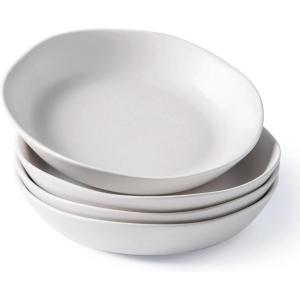 imageAmorArc 975 Ceramic Large Pasta Bowls 38oz Stoneware Flat Serving Bowls Set of 4 OvenMicrowaveampampDishwasher Safe Bowls with Wavy Rim for Fruit Pasta Salad Meal Matte WhiteMatte White