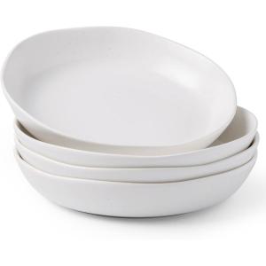 imageAmorArc 975 Ceramic Large Pasta Bowls 38oz Stoneware Flat Serving Bowls Set of 4 OvenMicrowaveampampDishwasher Safe Bowls with Wavy Rim for Fruit Pasta Salad Meal Matte WhiteMatte Speckled White