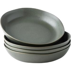 imageAmorArc 975 Ceramic Large Pasta Bowls 38oz Stoneware Flat Serving Bowls Set of 4 OvenMicrowaveampampDishwasher Safe Bowls with Wavy Rim for Fruit Pasta Salad Meal Matte WhiteReactive Glaze